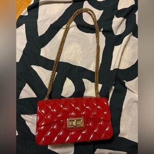 Red Silicone Shoulder Bag/Cross Body Bag with Gold Chain